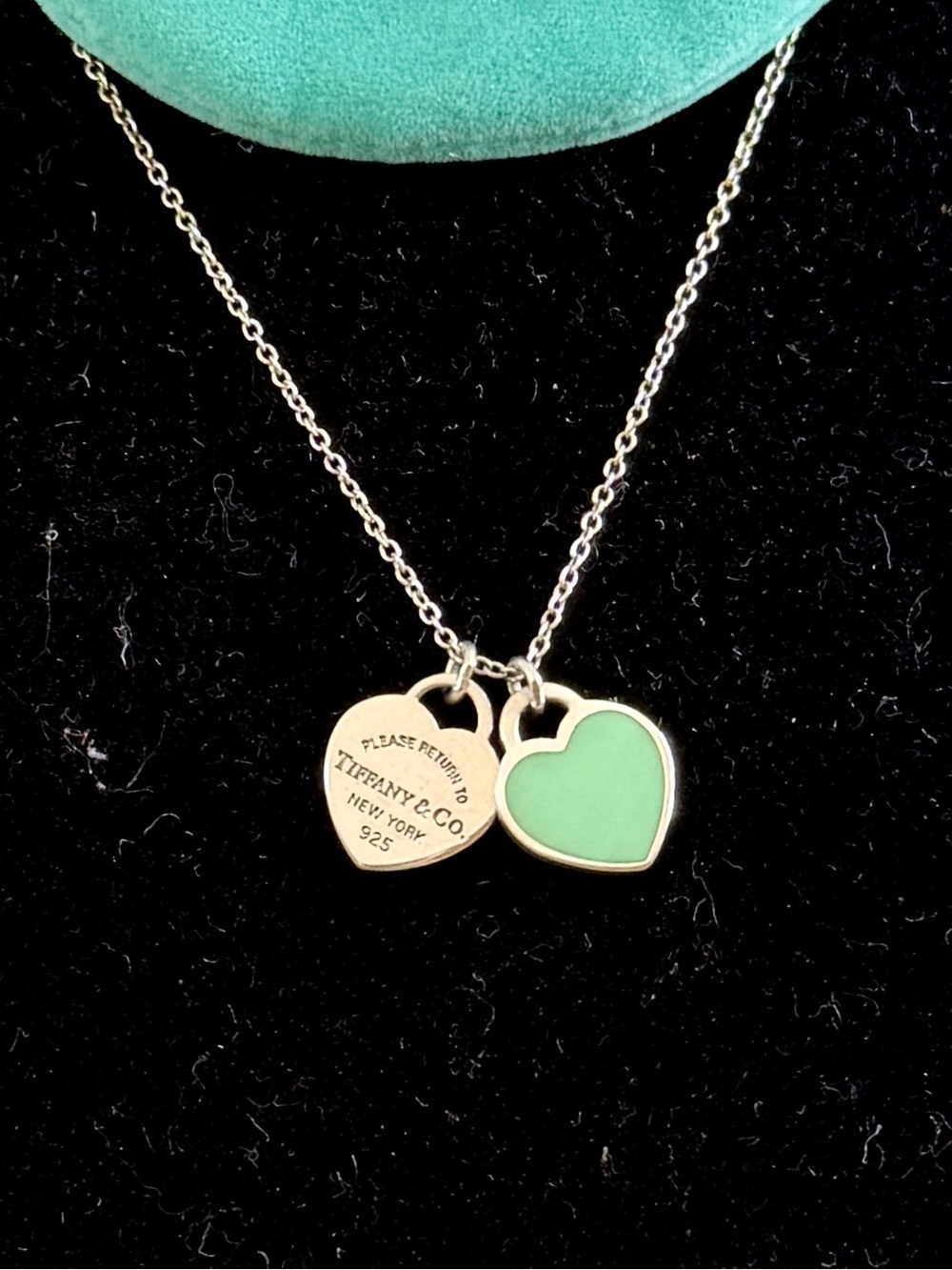 TIFFANY & CO. Sterling Return Tiffany Mini Double Heart Tag Pendant Necklace COA